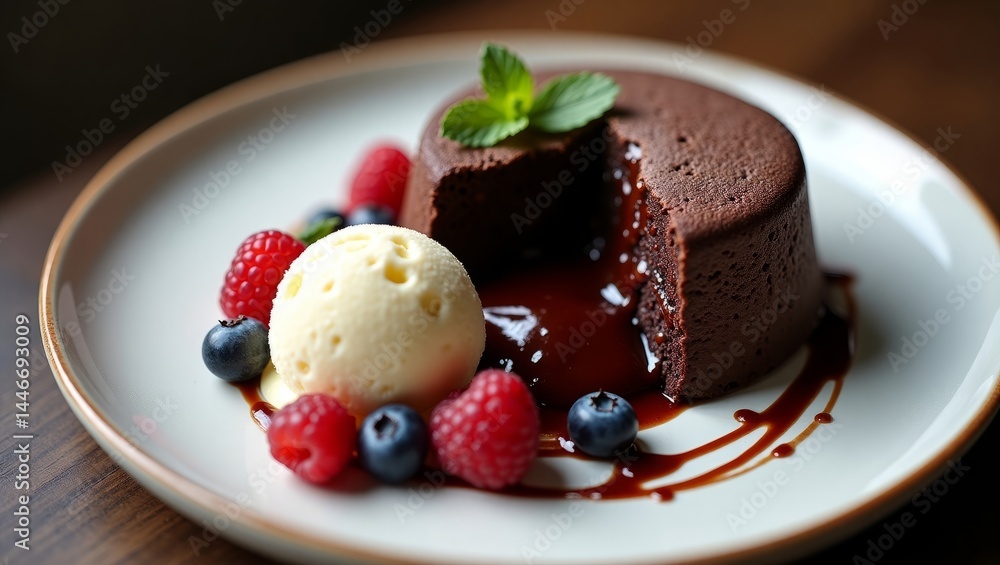 Decadent Molten Chocolate Lava Cake with Berries and Ice Cream Decadent Molten Chocolate Lava Cake with Berries and Ice Cream