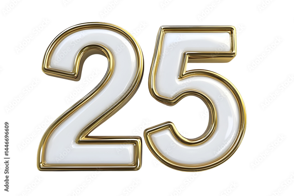 3D White Number 25 With Gold Outline Isolated Background Illustration 3D White Number 25 With Gold Outline Isolated Background Illustration