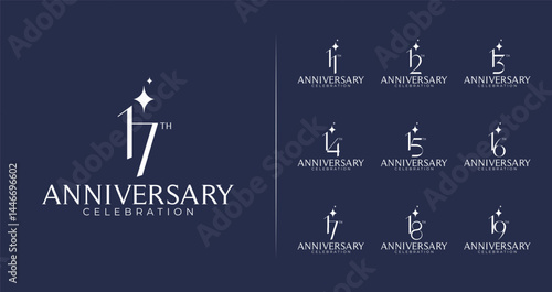 Set of anniversary logo design. Symbol with beauty concept and sparkle icon for celebration