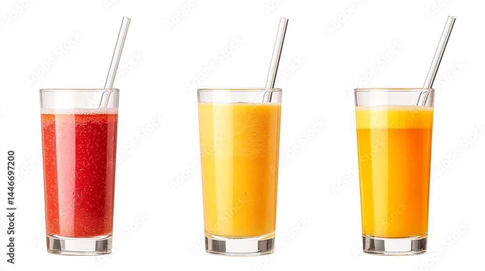 juice glass, Set of fruit smoothies, fruits, orange juice drink, straw in glass juice glass, Set of fruit smoothies, fruits, orange juice drink, straw in glass