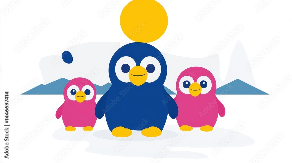 Pixelated Penguin Family with Balancing Act Cartoon Illustration Children's Book Style Digital Art in Bold Colors and Cute Design for Graphic Projects 117 Pixelated Penguin Family with Balancing Act Cartoon Illustration Children's Book Style Digital Art in Bold Colors and Cute Design for Graphic Projects 117