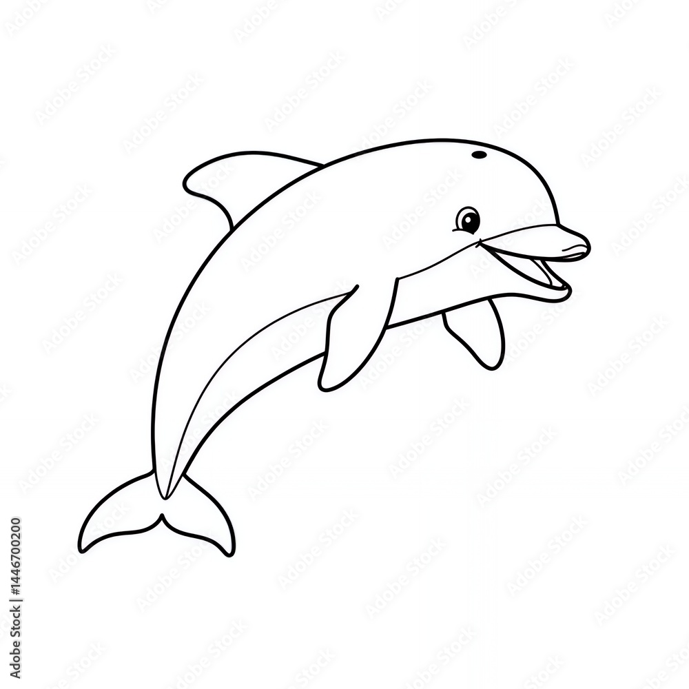 Obraz premium Dolphin leaping black and white simple outline illustration