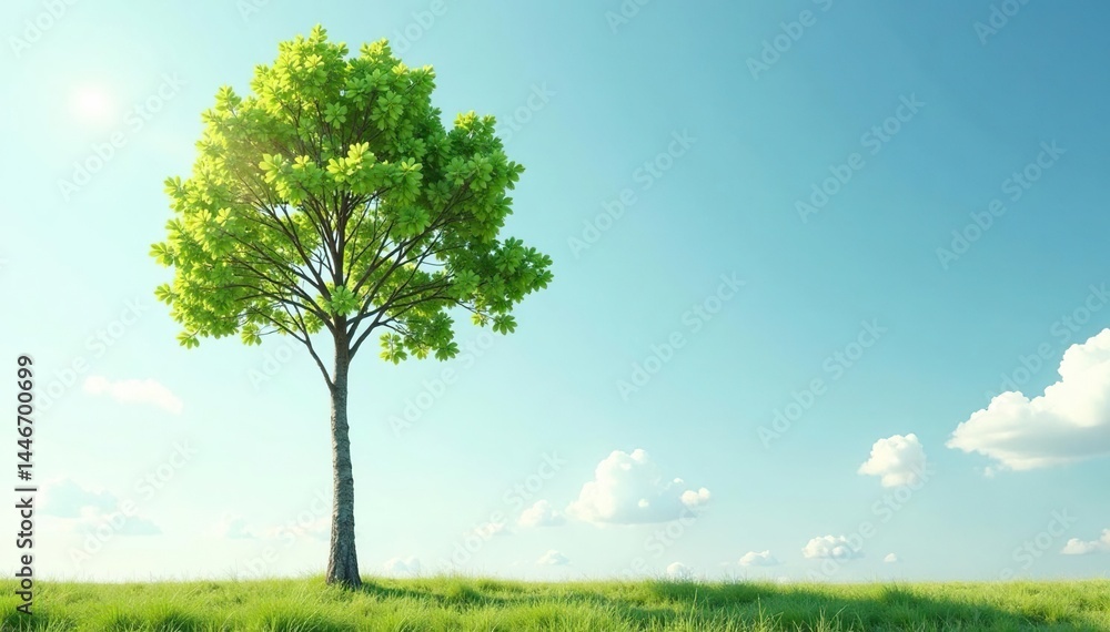 Obraz premium Isolated young tree, thin trunk, upward reaching , texture, clean, growth