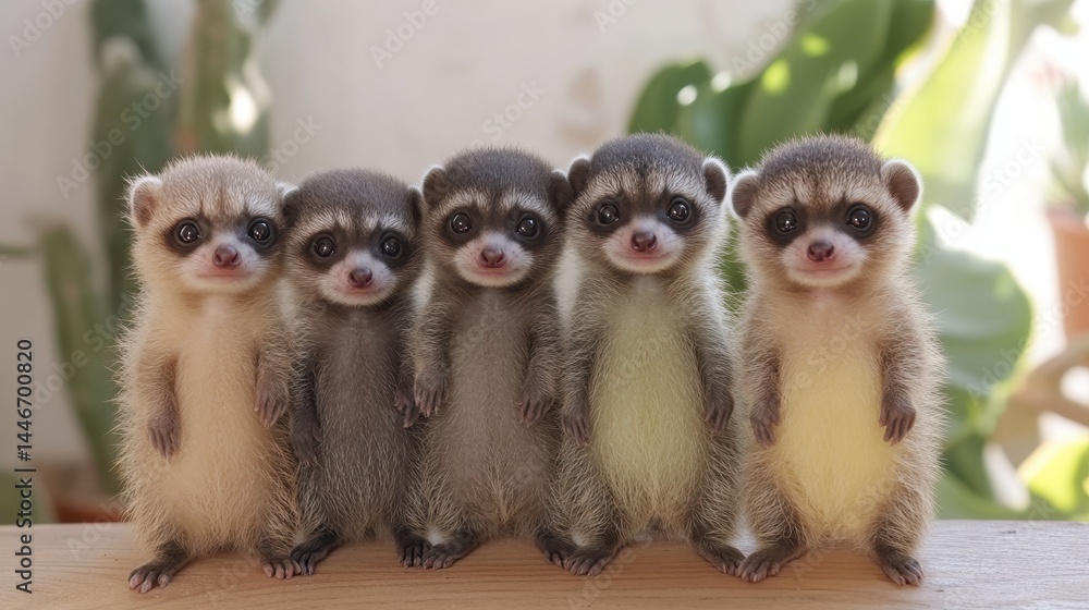 Obraz premium Captivating meerkat collective astounding wildlife portrait adorable mongoose family affectionate creatures charming animals of the kingdom cute pets suricate beasts displaying enchanting wildness 