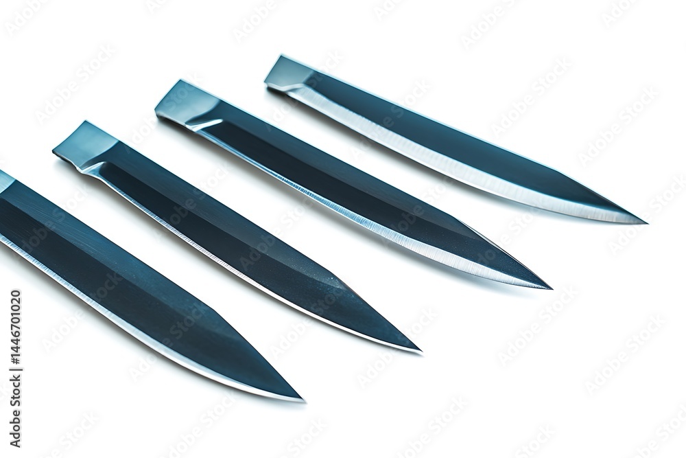 Obraz premium Set of four sharp Japanese blades isolated on white background