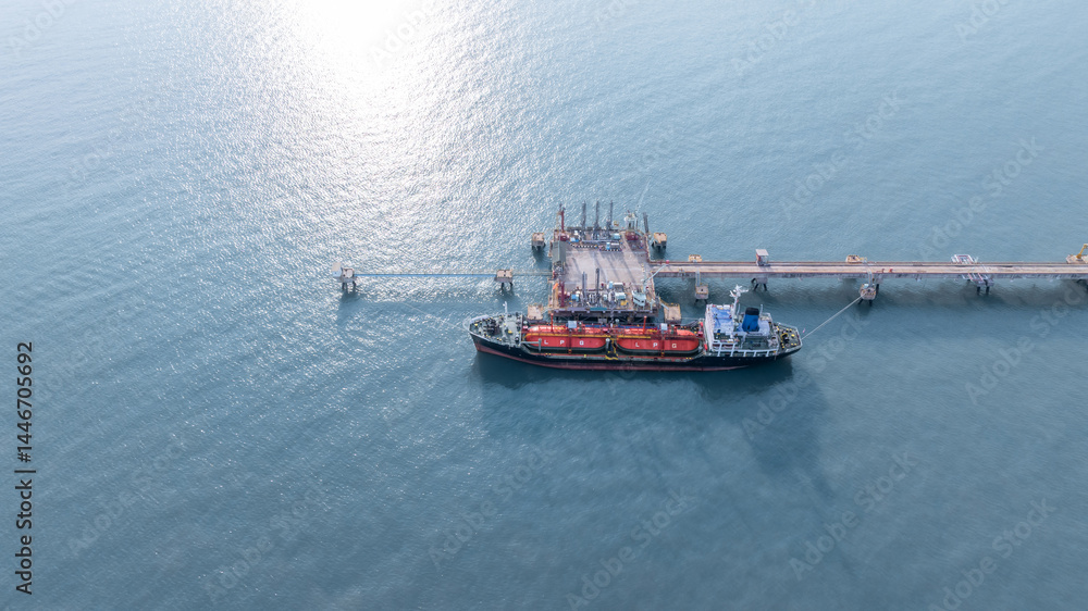 Aerial view LPG gas tanker ship on deep blue sea, Global business freight shipping import export logistic transportation oil and gas product tanker ship, Liquefied Petroleum Gas LPG tanker ship in sea