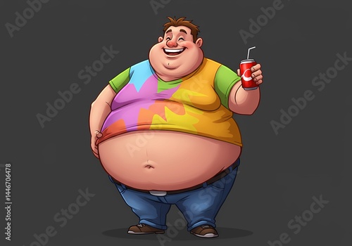 Happy Chubby Guy Enjoying Soda