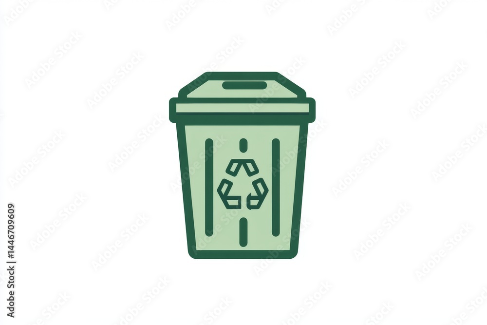 Recycling Bin Icon. A simple, outlined illustration of a green recycling bin with a recycling symbol Recycling Bin Icon. A simple, outlined illustration of a green recycling bin with a recycling symbol