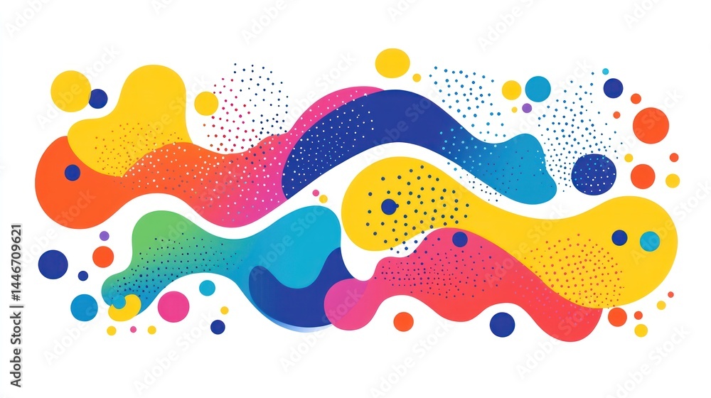 Colorful abstract fluid shapes with dots, vibrant modern art background Colorful abstract fluid shapes with dots, vibrant modern art background
