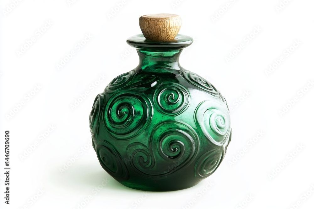 Emerald green glass bottle with swirling design Emerald green glass bottle with swirling design