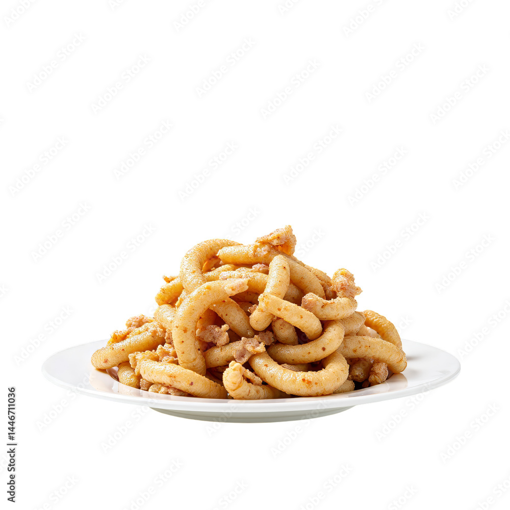 Curly Pasta with Meat Sauce on Plate, transparent background. Curly Pasta with Meat Sauce on Plate, transparent background.