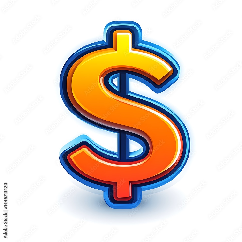 A Bold Orange and Blue Dollar Sign Isolated on White A Bold Orange and Blue Dollar Sign Isolated on White