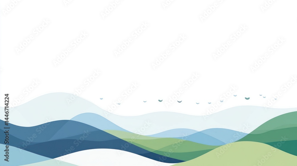 Fototapeta premium Soft, layered mountains, gentle curves, light, airy, subtle color gradients, tranquil landscape