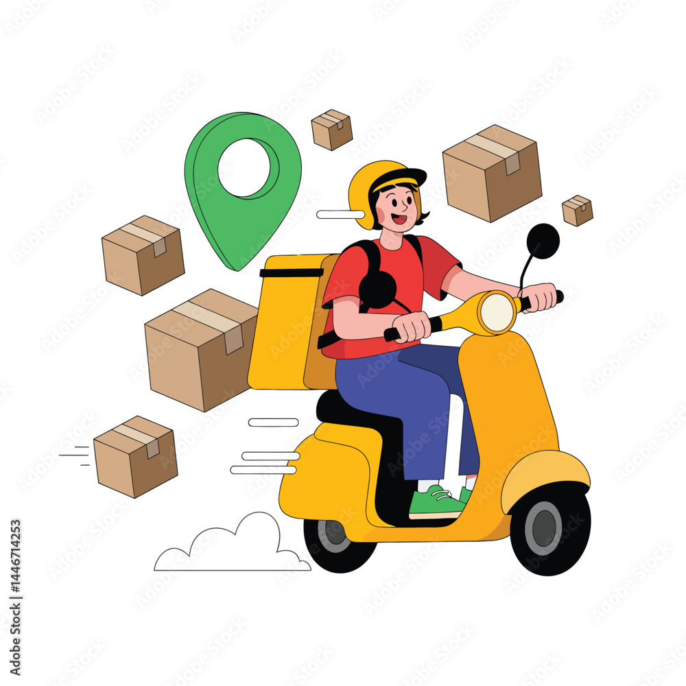 Fast Delivery Service Courier on Scooter with Packages Fast Delivery Service Courier on Scooter with Packages