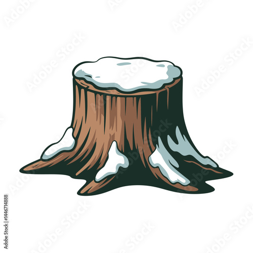 Snow Covered Tree Stump Winter Illustration