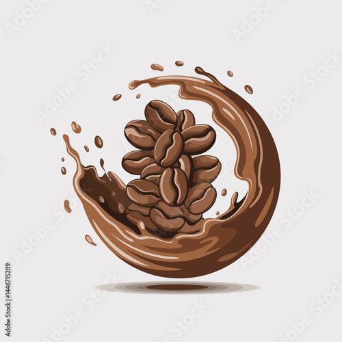 Coffee Beans Splashing in Rich Brown Liquid