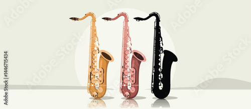 Three Saxophones in Different Colors and Styles
