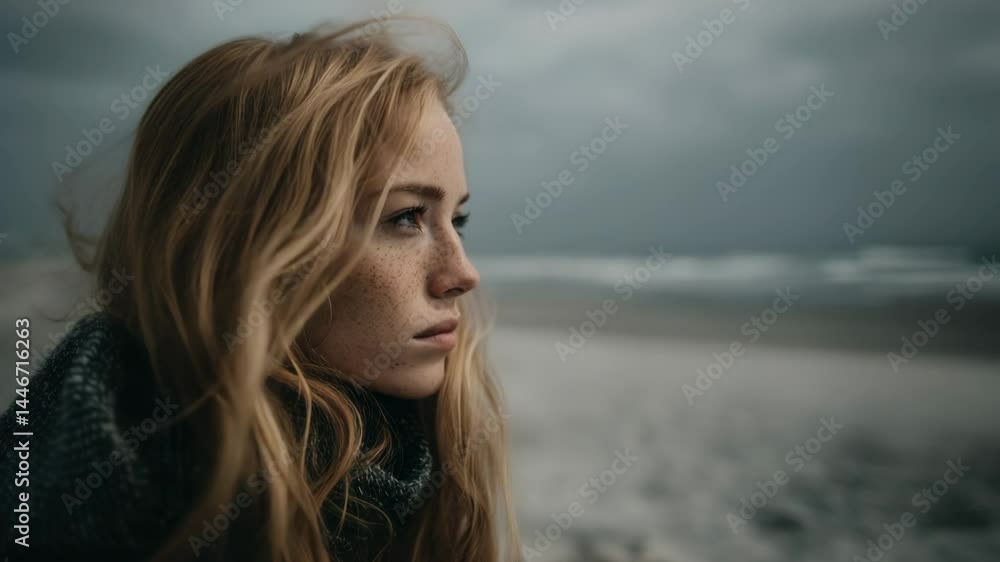 Woman sitting on a beach feeling sad Woman sitting on a beach feeling sad