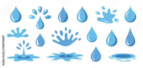 Water Drop Icons Collection Splashes, Drips, and Puddles