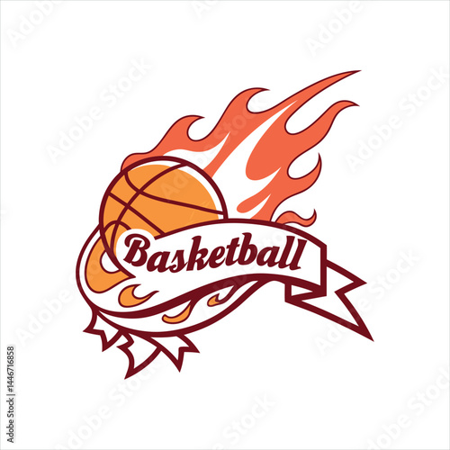 Flaming Basketball Logo with Bold Typography