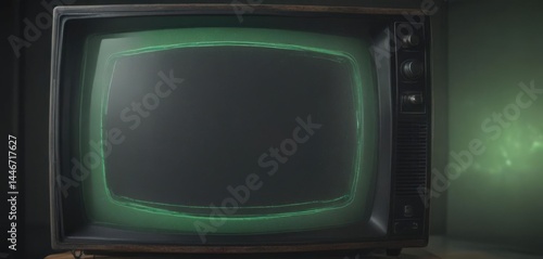 Close-up of vintage CRT TV screen displaying static  Greenish glow, visible scan lines ,  crt monitor,  monitor,  scan lines