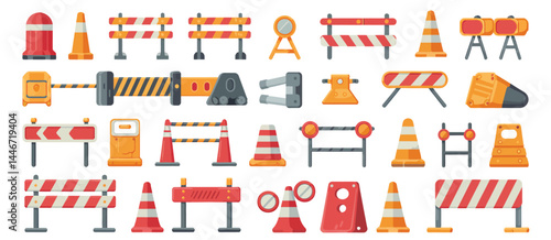 Construction Site Safety Barrier Icons Set Illustration