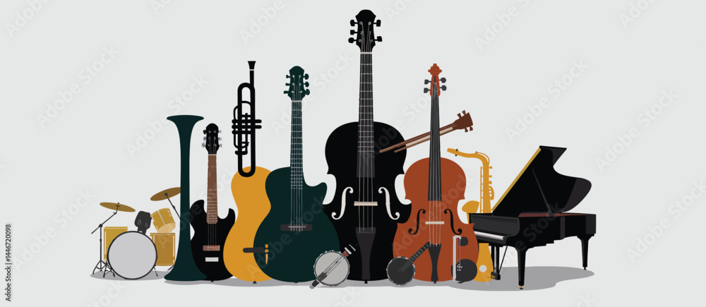 Collection of Musical Instruments Jazz Band Orchestra