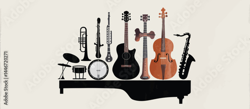 Collection of Musical Instruments on Piano