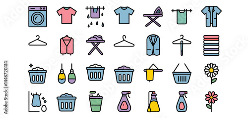 Laundry and Cleaning Supplies Icon Set Collection