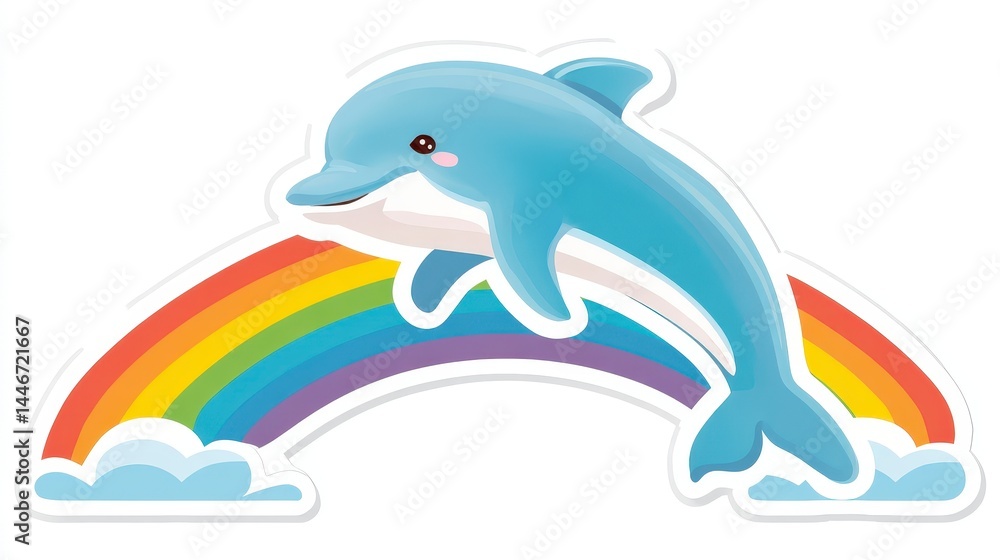 Obraz premium Cheerful Dolphin with Rainbow