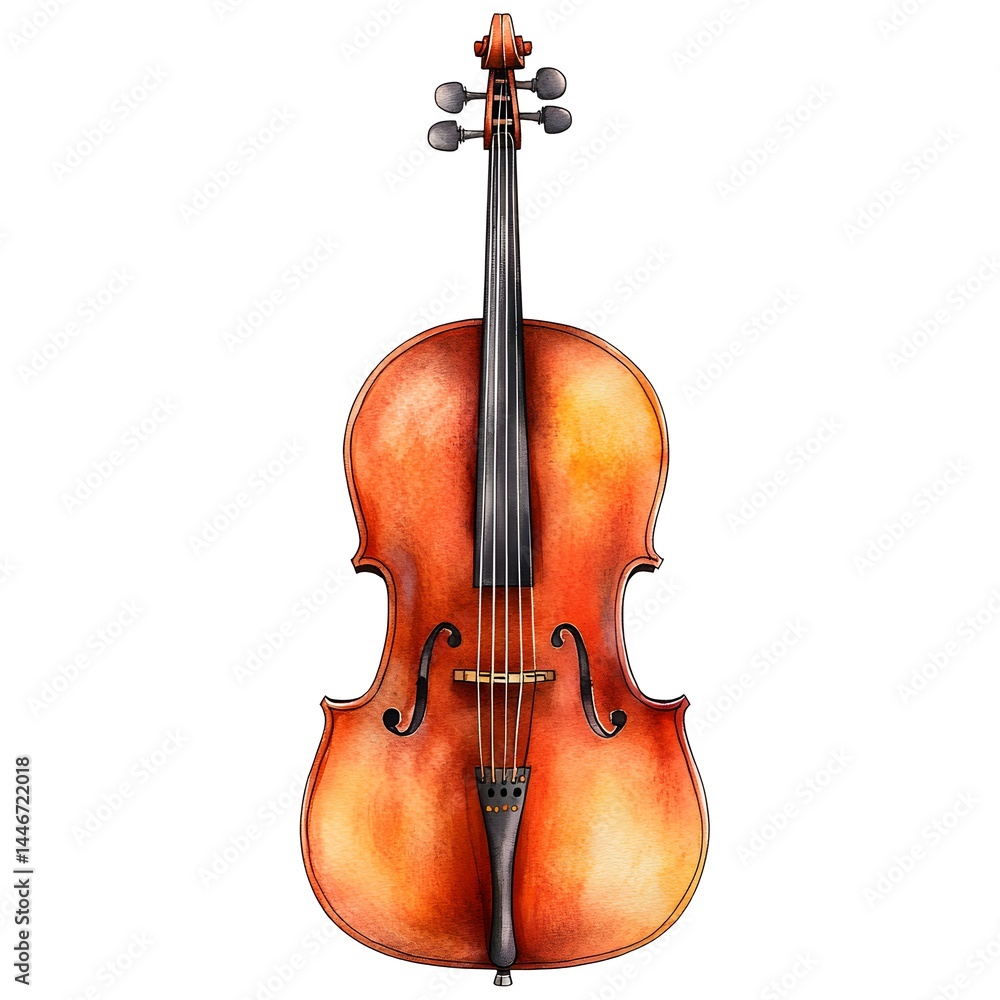 Obraz premium A detailed watercolor painting of a classic cello instrument isolated on a white background perfect for music related designs.