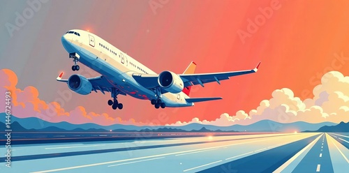 Aircraft taking off in a continuous single line drawing style, minimalist aviation illustration, vector, take off, continuous
