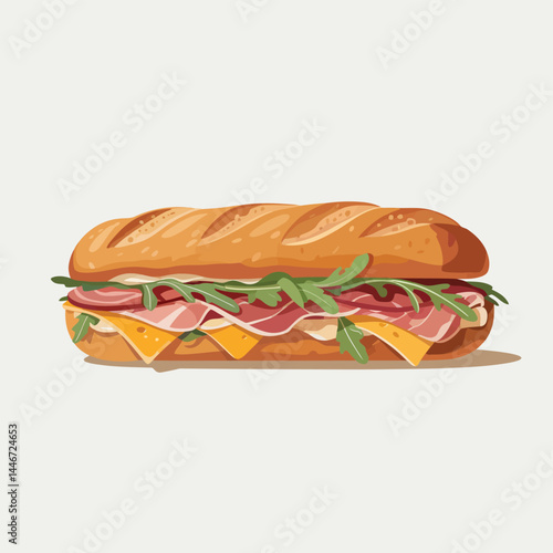 Delicious Ham and Cheese Sub Sandwich on a Crusty Baguette