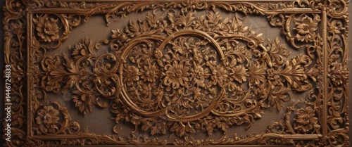 Intricate floral carvings frame antique scroll; mystical vibe,  vintage,  craft