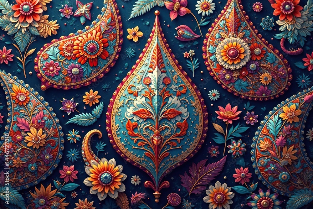 Classic teardrop paisley motif, rich color palette, intricate detail, teardrop, rich Classic teardrop paisley motif, rich color palette, intricate detail, teardrop, rich