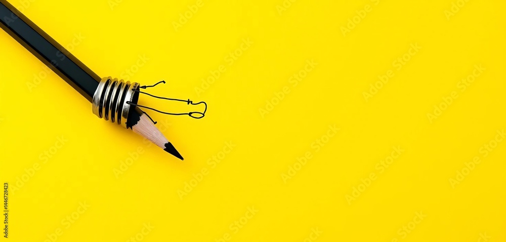 Black pencil sketch of lightbulb on vibrant yellow background, background, simple Black pencil sketch of lightbulb on vibrant yellow background, background, simple