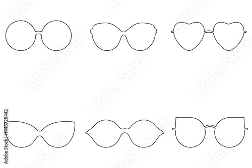 Outline Set of Vintage Classic and Modern Style Glasses for Men and Women

