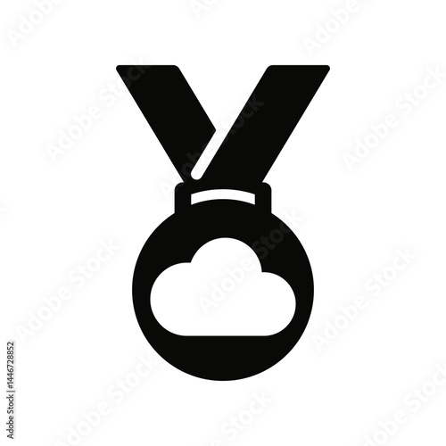 Black medal with cloud icon at the center, conceptual symbol of digital achievements, technological transformation, success in cloud services or advancements in digital infrastructure.