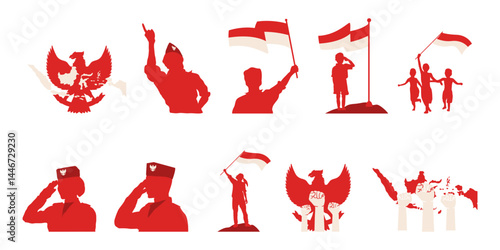 Indonesia Independent Day Silhouette Set