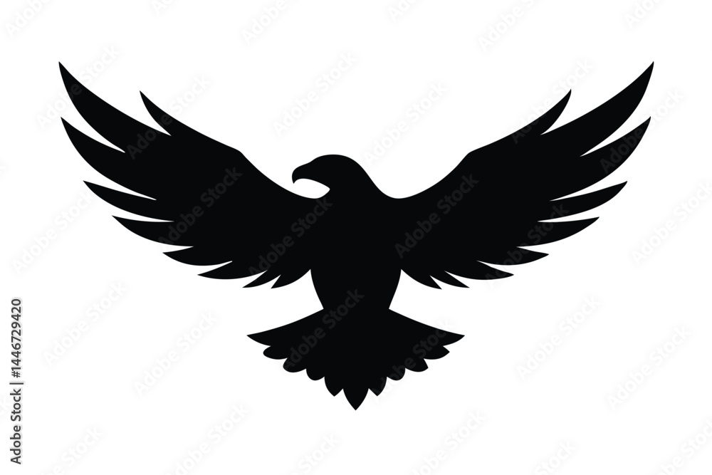 Silhouette vector of an eagle in flight with spread wings on a white background Silhouette vector of an eagle in flight with spread wings on a white background