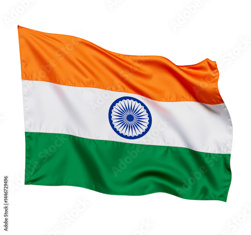 India Flag Waving, Orange White Green, Ashoka Chakra, Transparent Background