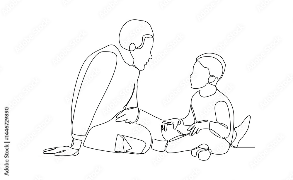 Continuous single line of young father giving some wise advice talk to his child. Happy family parenting concept. Trendy sketch drawing editable stroke vector illustration Continuous single line of young father giving some wise advice talk to his child. Happy family parenting concept. Trendy sketch drawing editable stroke vector illustration