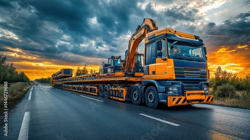 Heavy-duty transport at sunset