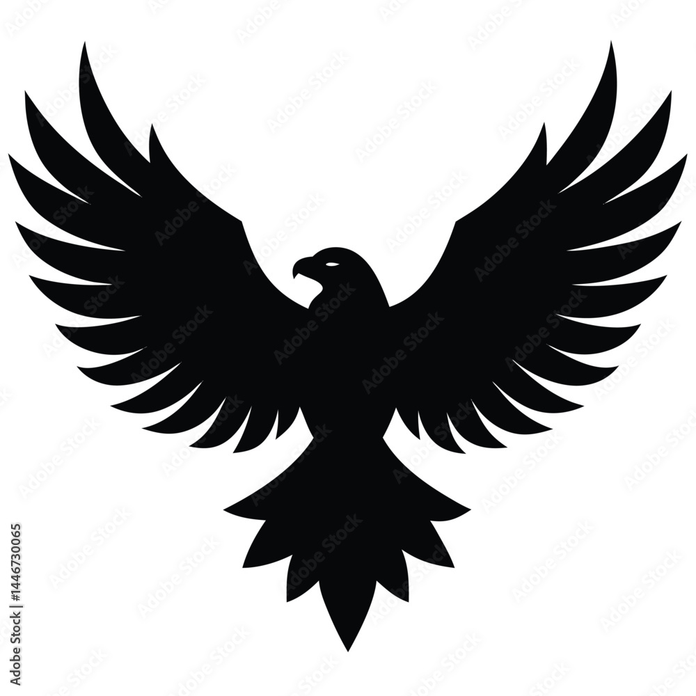 Silhouette vector of an eagle in flight with spread wings on a white background Silhouette vector of an eagle in flight with spread wings on a white background