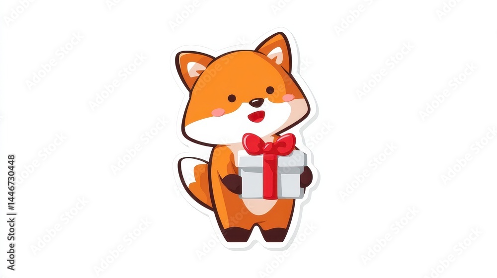 Obraz premium Cute Cartoon Fox with Gift