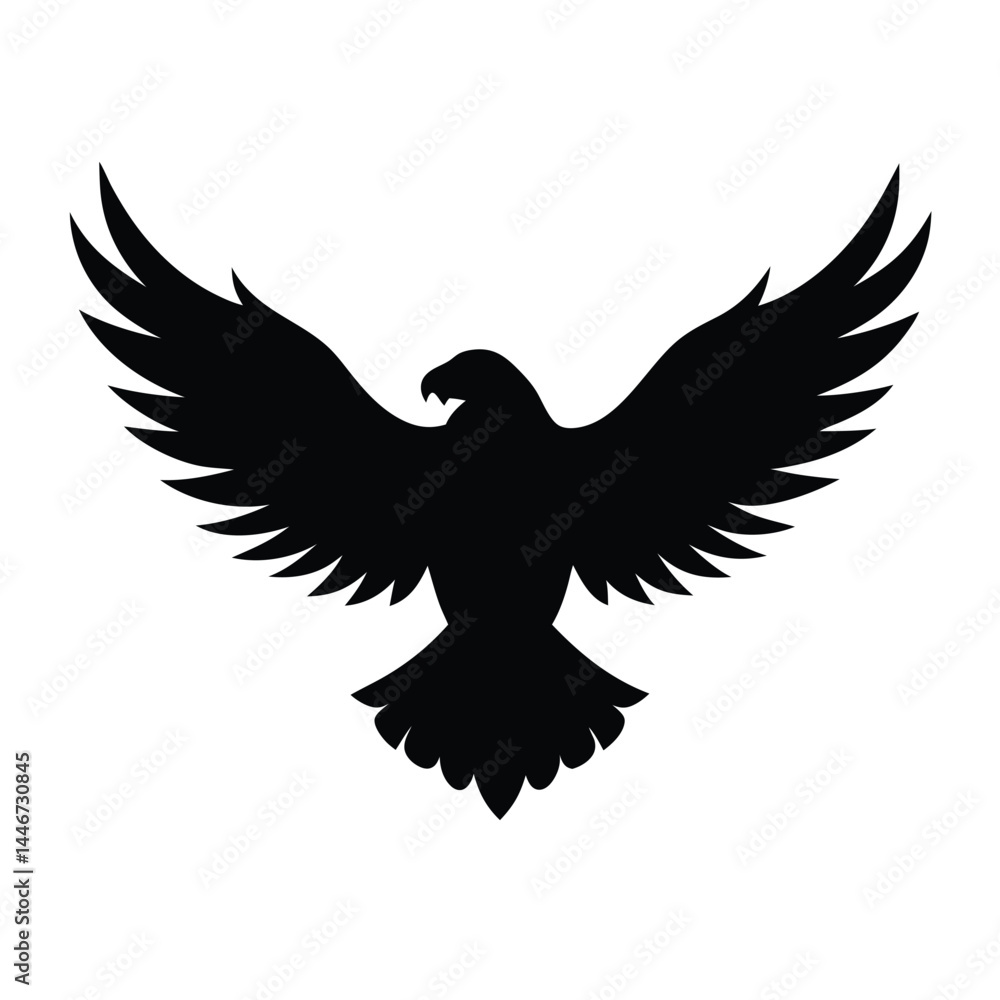 Naklejka premium Silhouette vector of an eagle in flight with spread wings on a white background
