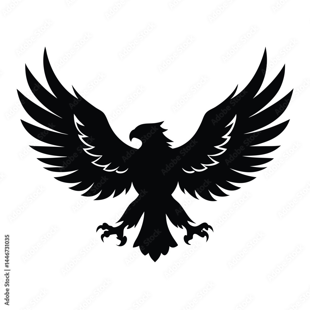 Silhouette vector of an eagle in flight with spread wings on a white background Silhouette vector of an eagle in flight with spread wings on a white background