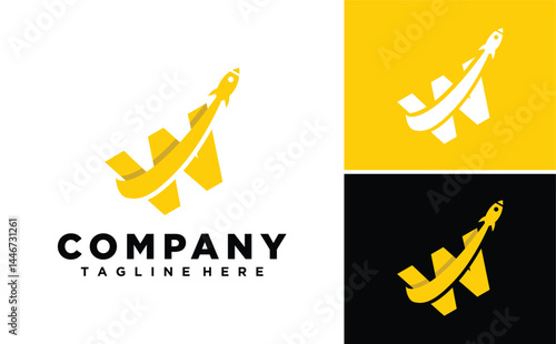Initial monogram W letter alphabet with Rocket logo design.