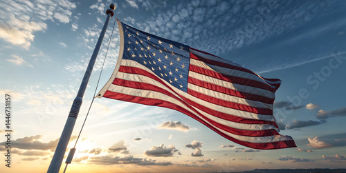 Independence day celebration usa flag display sunset sky outdoor patriotism and freedom in focus