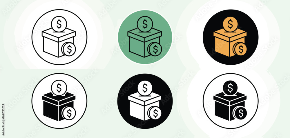 Donation Box Icons Set Diverse Styles and Colors for Websites and Apps Donation Box Icons Set Diverse Styles and Colors for Websites and Apps